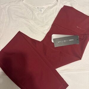 workout outfit, leggings, and tee